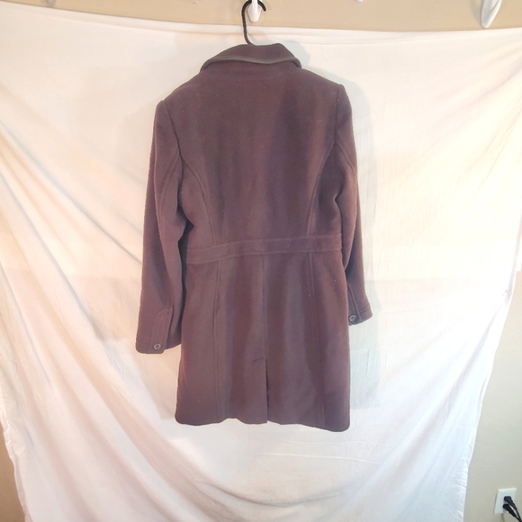 COACH Women's Size Medium Brown Wool/Mohair Blend Leather-Trim Coat - Picture 2 of 7